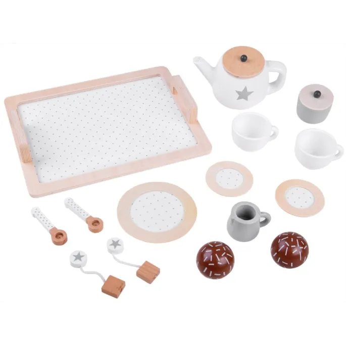 taca z uchwytami i elementami zestawu herbacianego na stole