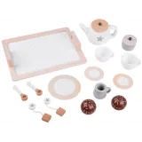 taca z uchwytami i elementami zestawu herbacianego na stole