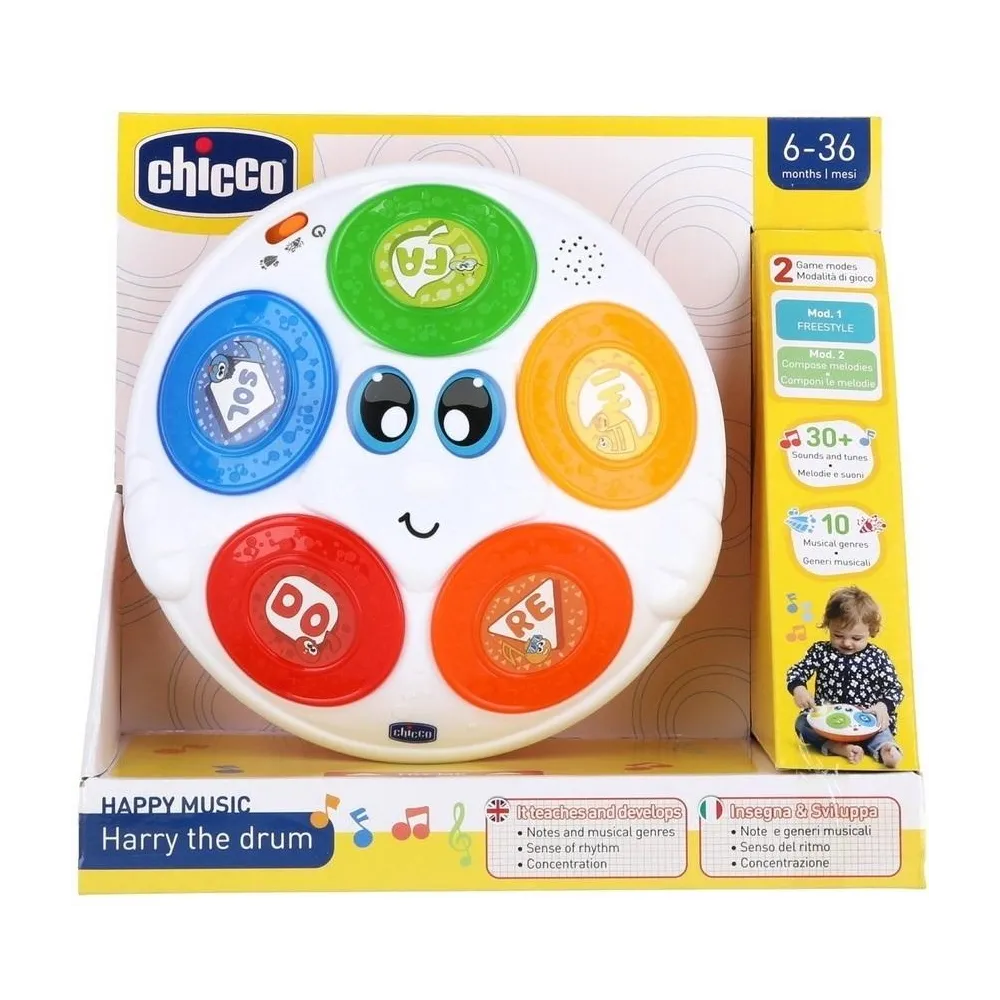 Bębenek Harry dźwięk z kolorowymi przyciskami do zabawy muzycznej dla dzieci