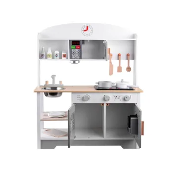 BIAŁO-SZARA interaktywna kuchnia drewniana dla dzieci + akcesoria ZA4126