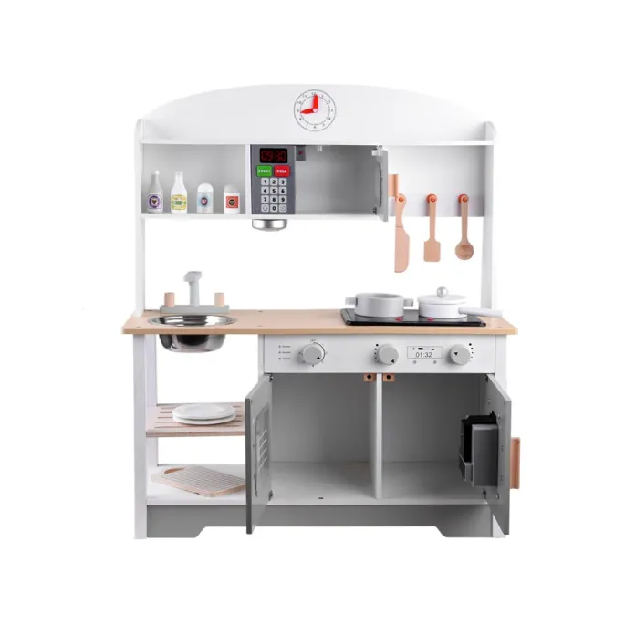 duży biało-szary zestaw kuchenny z blatami i szafkami