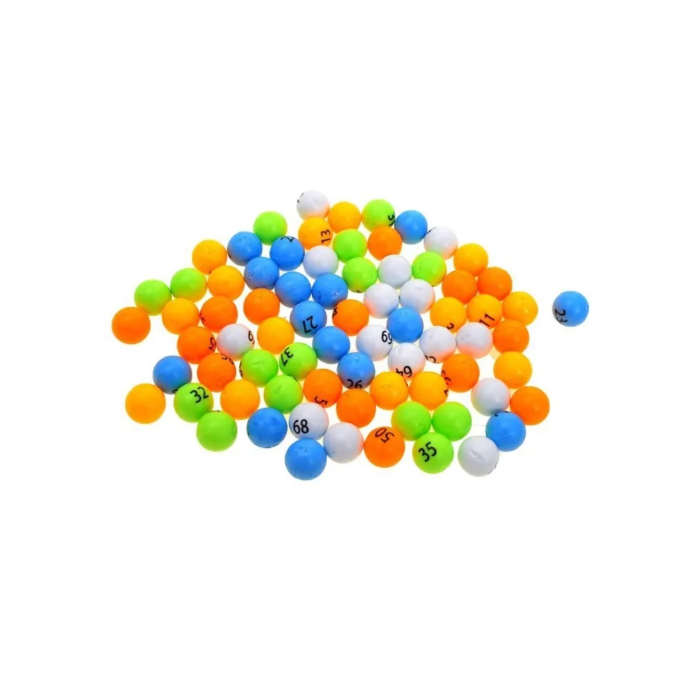 zbliżenie na kolorowe kulki losujące do gry BINGO