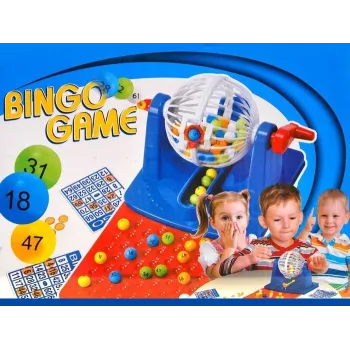 komplet elementów zestawu gry BINGO GR0251 rozłożony na stole