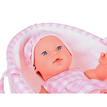 Bobas Lalka Noworodek ubrana różowa czapka sukienka maskotka królik ZA5007 RO