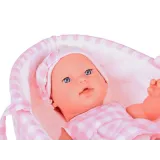 Zbliżenie na maskotkę króliczka w spódniczce obok lalki