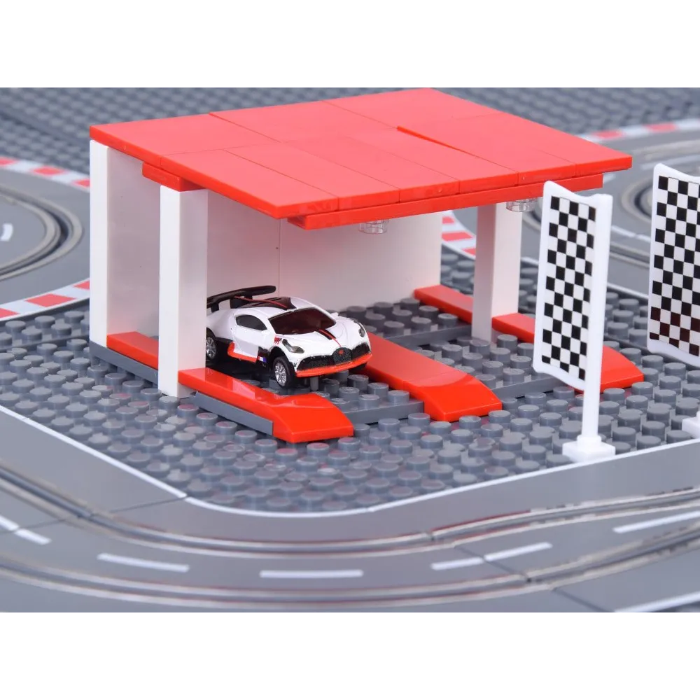 budowanie trasy wyścigowej z kwadratowych podstaw i klocków bugatti