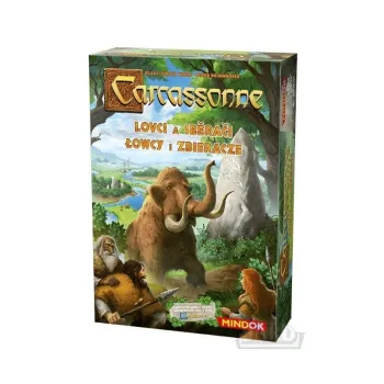 Elementy gry Carcassonne - Łowcy i zbieracze na kolorowej planszy