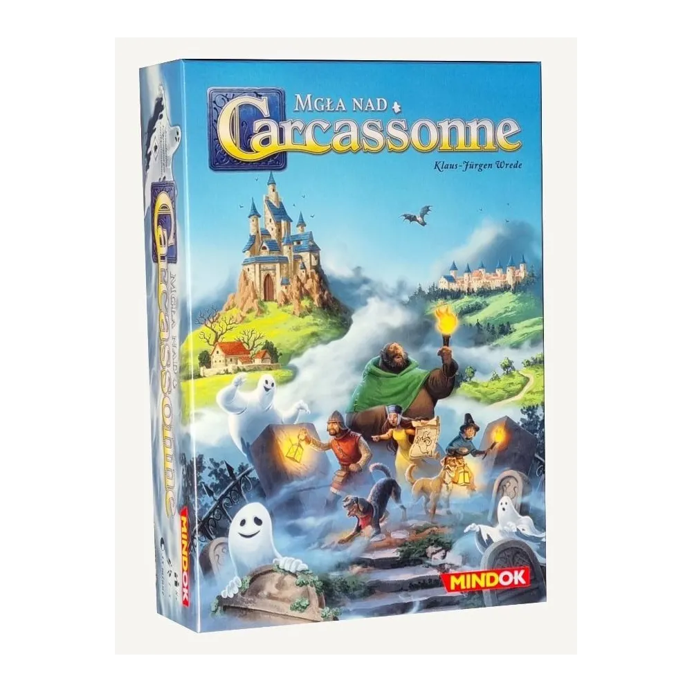Pudełko gry Carcassonne - Mgła nad Carcassonne z widoczną grafiką mgły