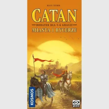 pudełko Catan Miasta i Rycerze 5/6 graczy wraz z komponentami na stole