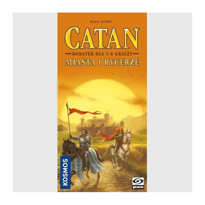 pudełko Catan Miasta i Rycerze 5/6 graczy wraz z komponentami na stole