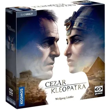 pudełko gry Cezar i Kleopatra z ilustracją historycznych postaci