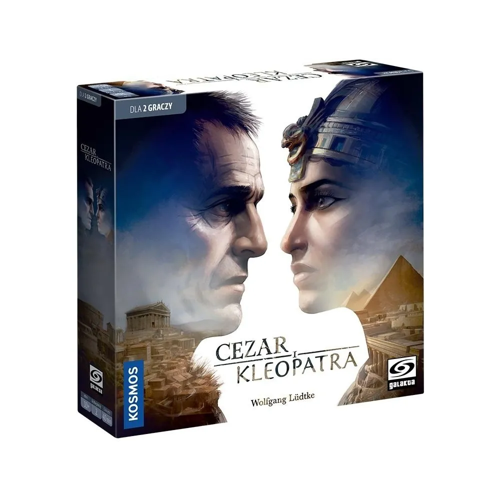 pudełko gry Cezar i Kleopatra z ilustracją historycznych postaci