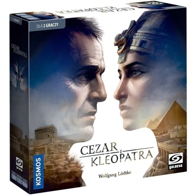 pudełko gry Cezar i Kleopatra z ilustracją historycznych postaci