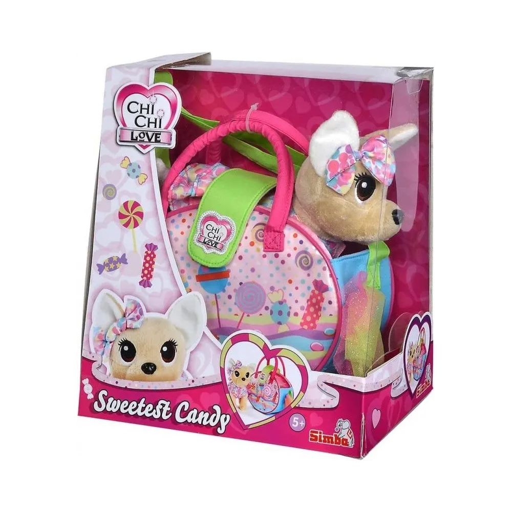 Pluszowy piesek Chi Chi Love z torebką w kształcie cukierka, widok zestawu