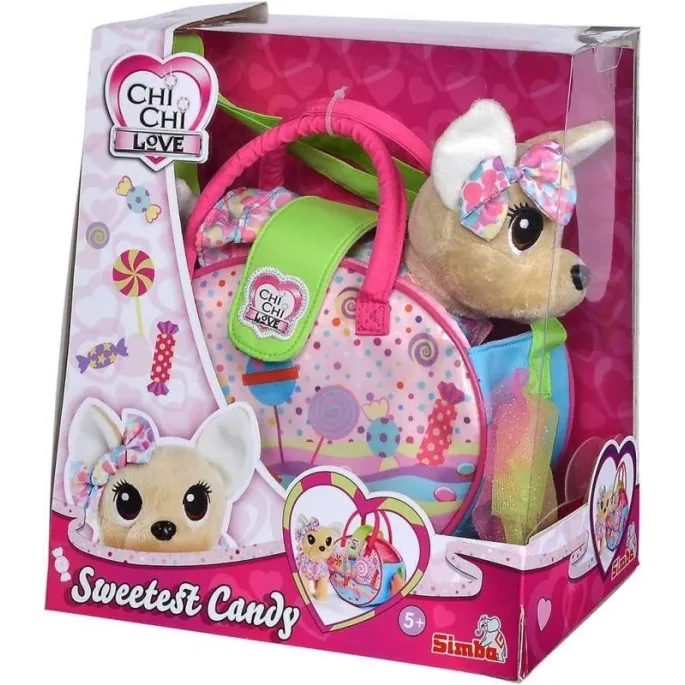 Pluszowy piesek Chi Chi Love z torebką w kształcie cukierka, widok zestawu