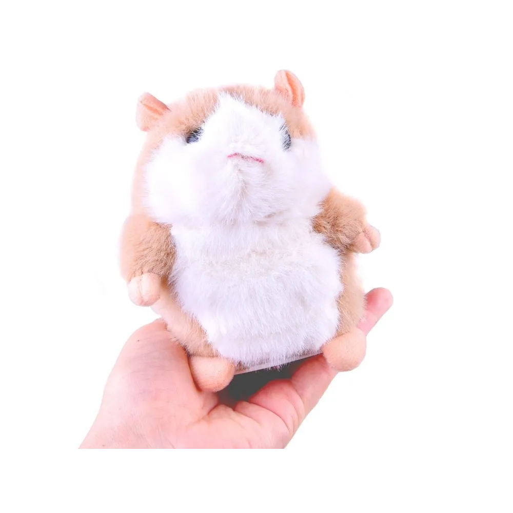 Zbliżenie na twarz gadającego chomika zabawki