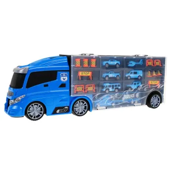 Ciężarówka policyjna 2w1 dla dzieci 3+ Schowek na resorówki + Zjeżdżalnia dla autek