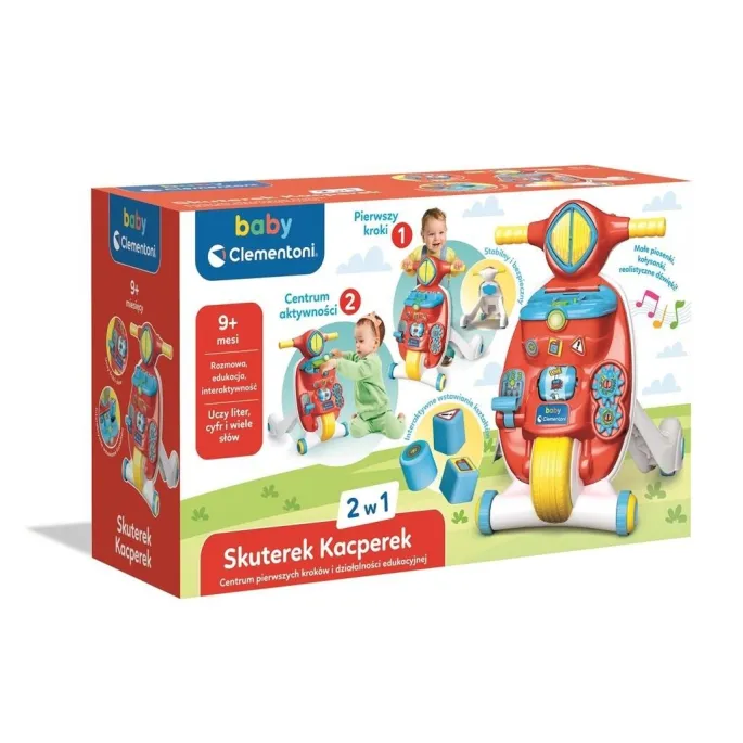 Chodzik edukacyjny Clementoni Baby Skuterek Kacperek widoczny z przodu