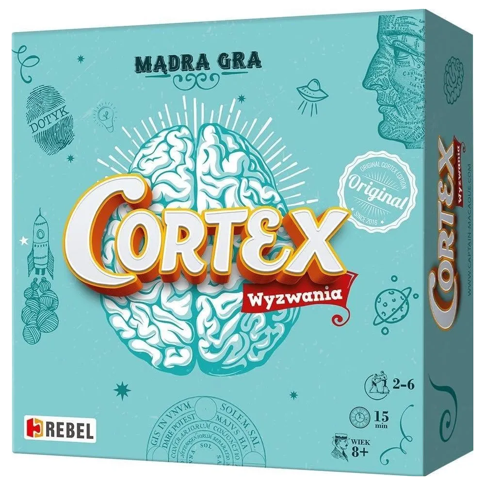 Cortex REBEL, pudełko gry z widoczną grafiką mózgu i kartami wyzwań