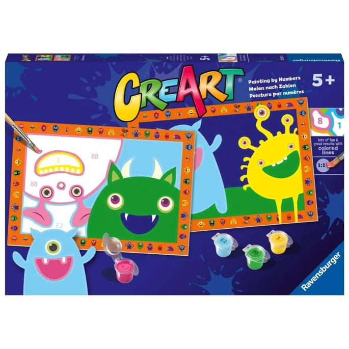 zestaw malowania po numerach z kolorowymi potworkami dla dzieci