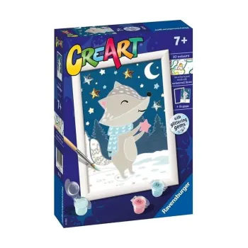 Zestaw CreArt z motywem borsuka na tle nocnego nieba do malowania po numerach