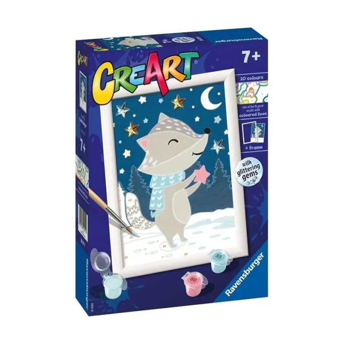 Zestaw CreArt z motywem borsuka na tle nocnego nieba do malowania po numerach