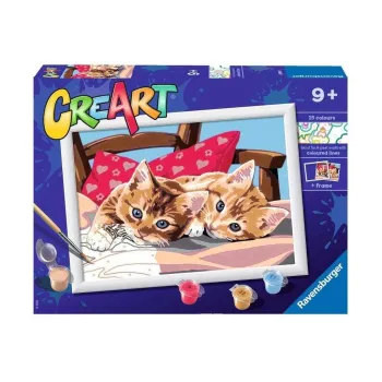 zestaw do malowania po numerach z motywem dwóch kotków w ramce