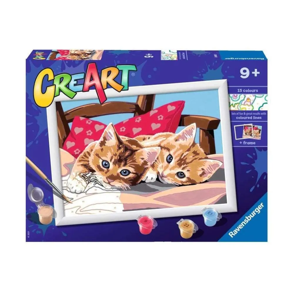 zestaw do malowania po numerach z motywem dwóch kotków w ramce