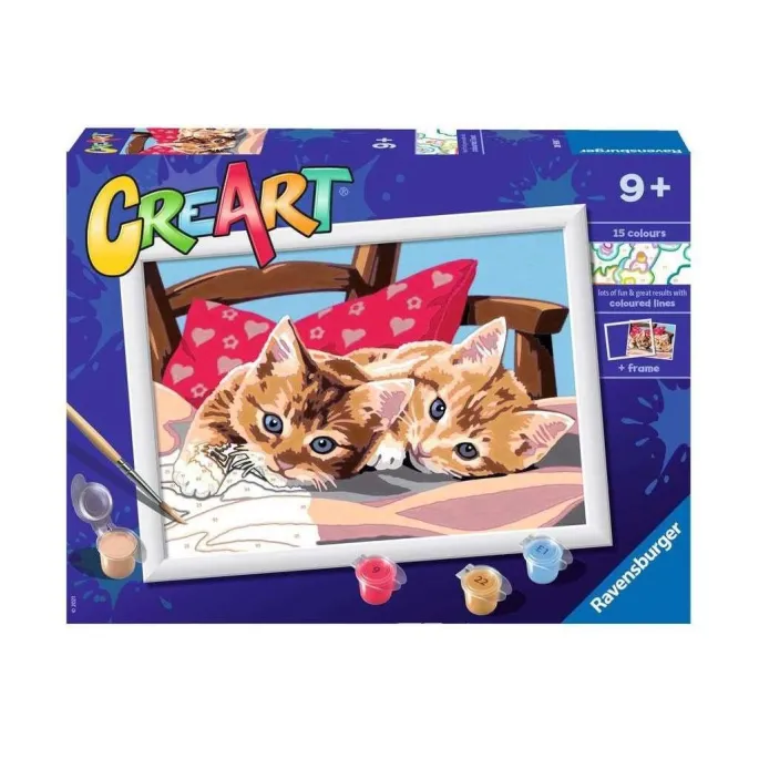 zestaw do malowania po numerach z motywem dwóch kotków w ramce