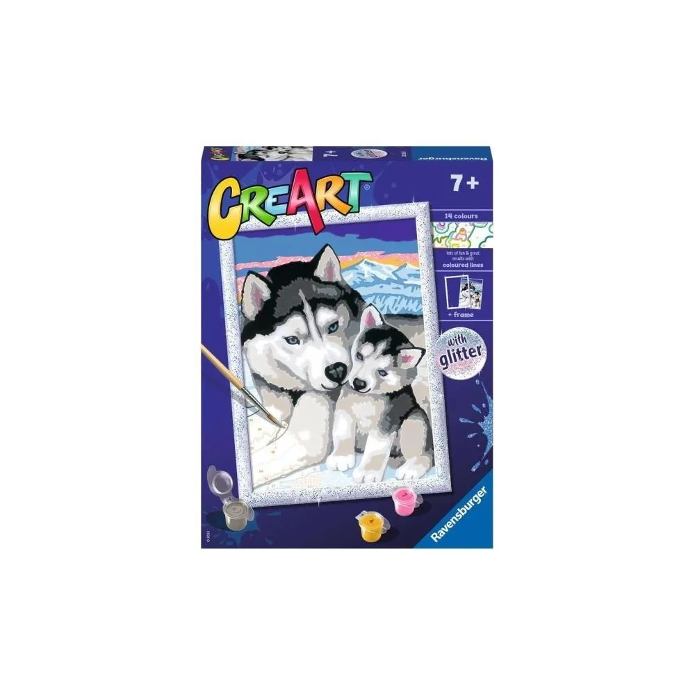 Zestaw CreArt dla dzieci z motywem husky gotowy do malowania po numerach