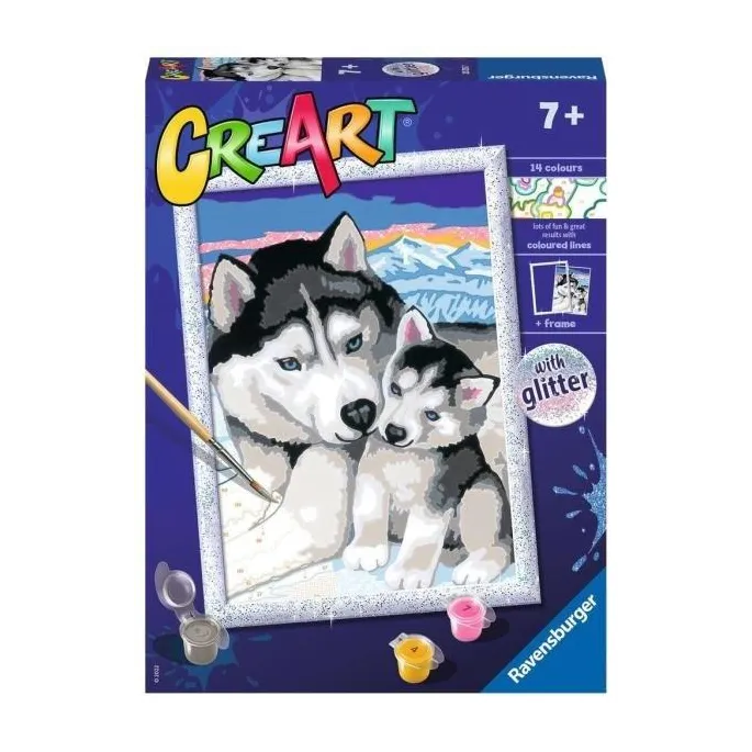 Zestaw CreArt dla dzieci z motywem husky gotowy do malowania po numerach