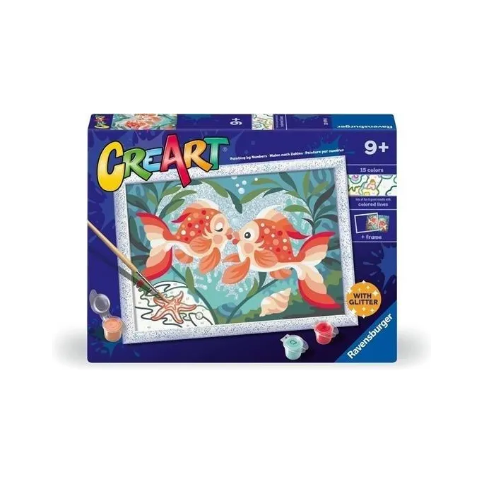 malowanie po numerach dla dzieci z motywem rybek i brokatowym wykończeniem