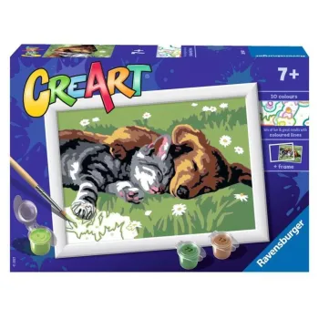 zestaw creart śpiący kotek z pieskiem do malowania dla dzieci 13x18 cm