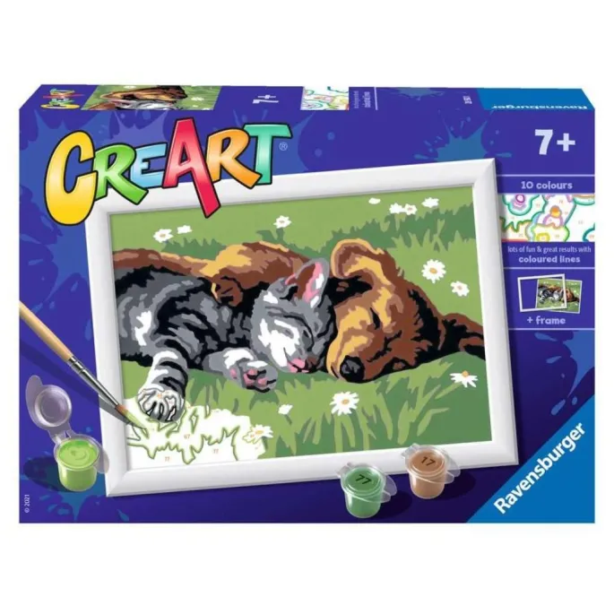 zestaw creart śpiący kotek z pieskiem do malowania dla dzieci 13x18 cm