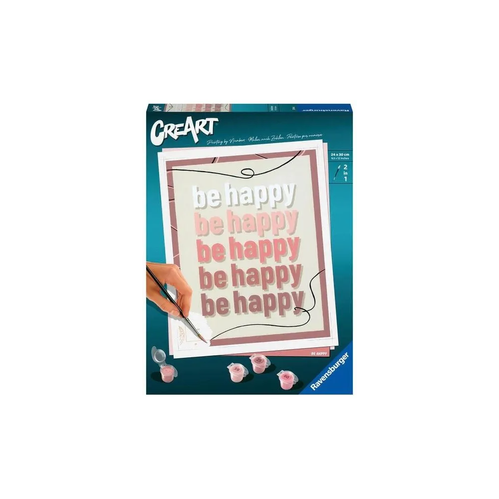 Zestaw CreArt: Be happy z kartonikiem, farbami i pędzlem do malowania po numerach