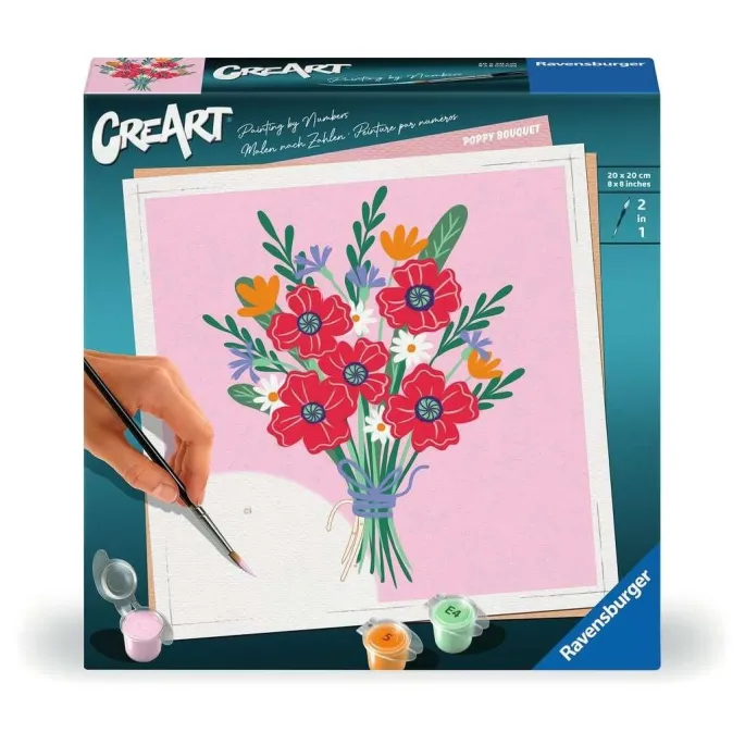 Obraz Bukiet Maków w trakcie malowania po numerach na panelu malarskim