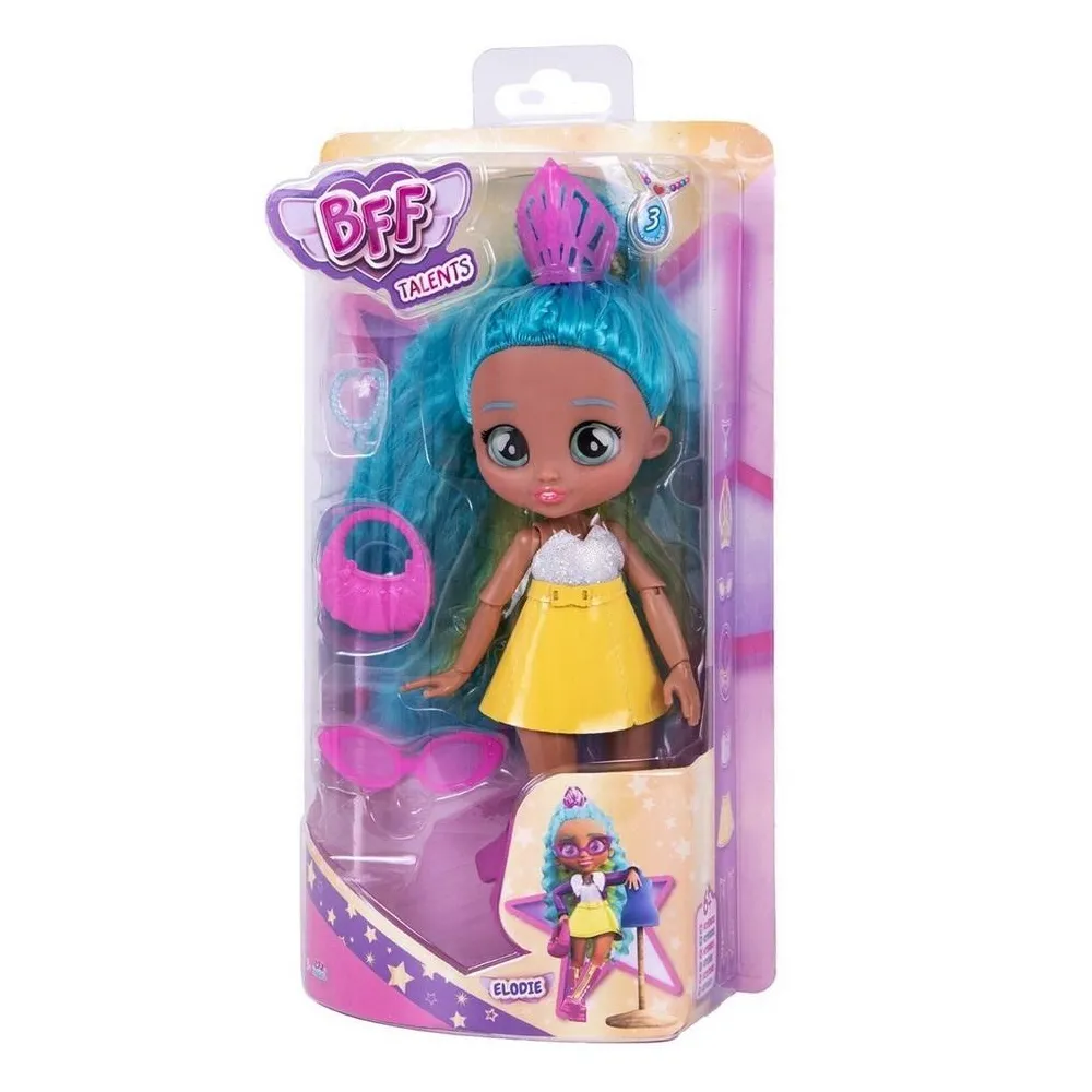 Lalka stylistka mody Cry Babies BFF Elodie w modnym stroju z długimi włosami