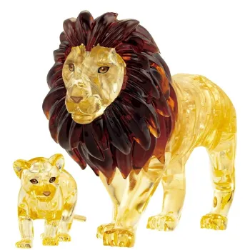 Para lwów ułożona z trójwymiarowych puzzli na białym tle