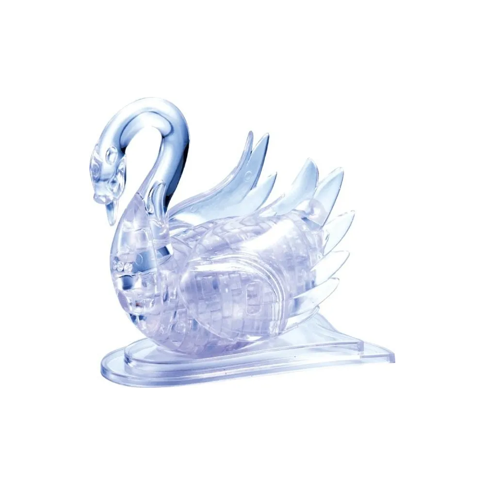 Przezroczysta figurka łabędzia ułożona z puzzli 3D z bliska