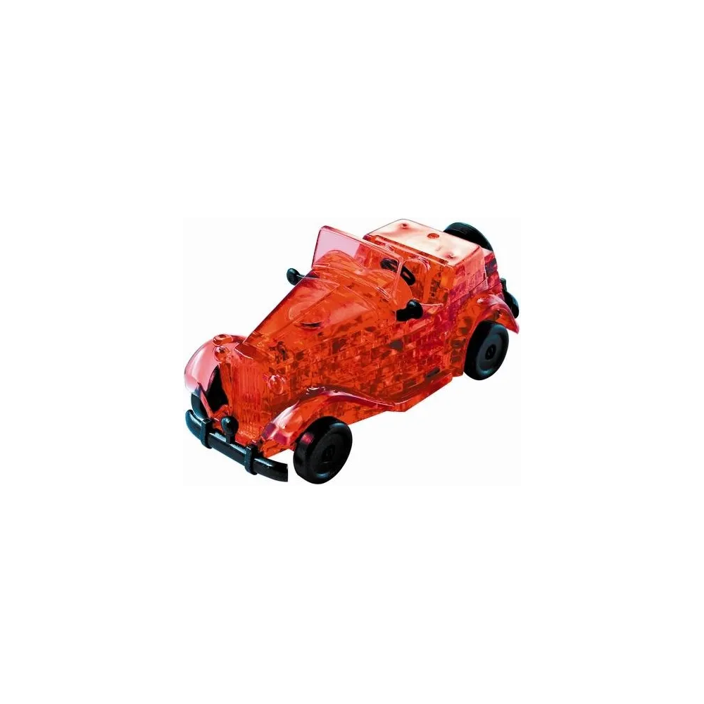 Czerwony automobil złożony z transparentnych elementów jako miniatura 3D