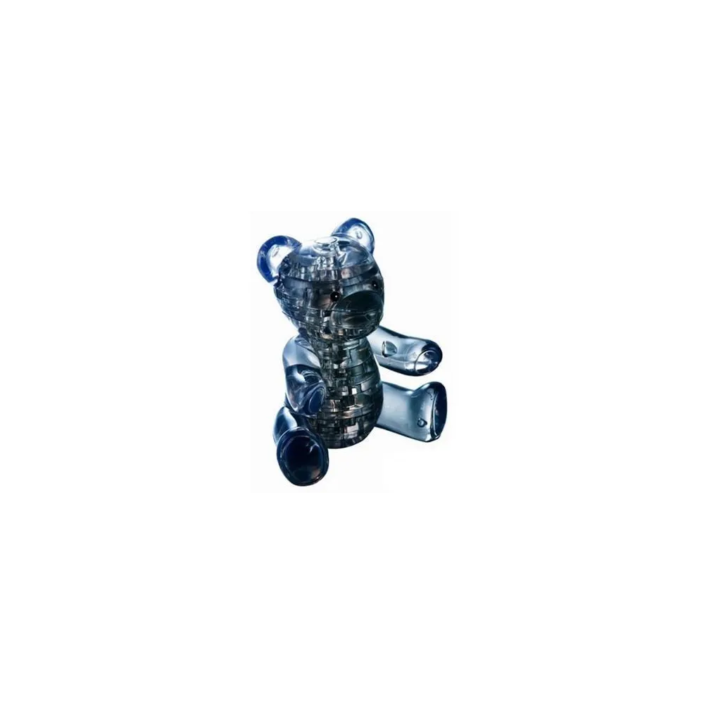 czarny miś z przezroczystych puzzli 3d na białym tle