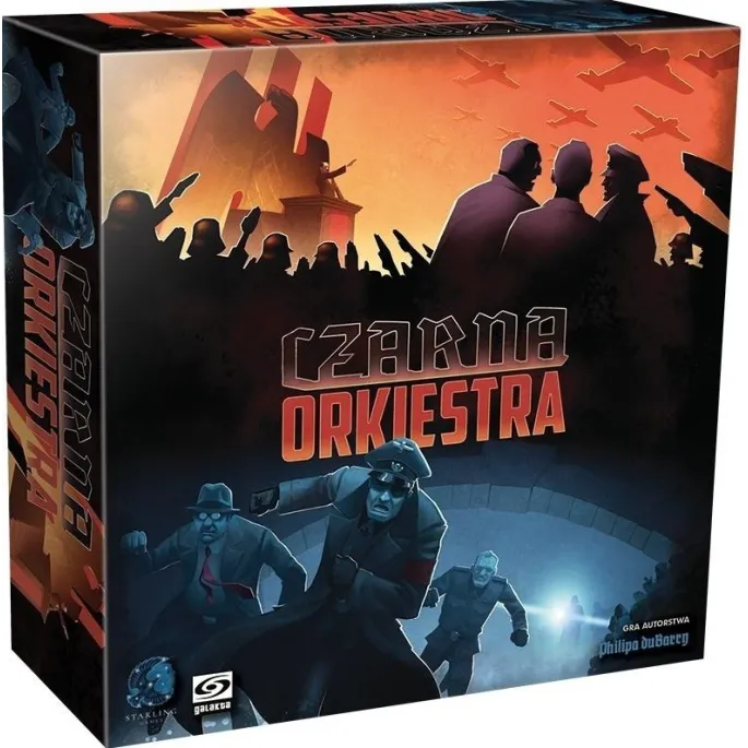 pudełko gry planszowej Czarna Orkiestra GALAKTA z widocznymi elementami