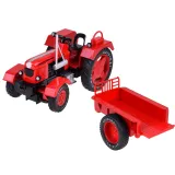 traktor z doczepioną przyczepką widoczny z boku