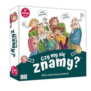 elementy gry Czy my się znamy? z kartami i planszą widocznymi na stole