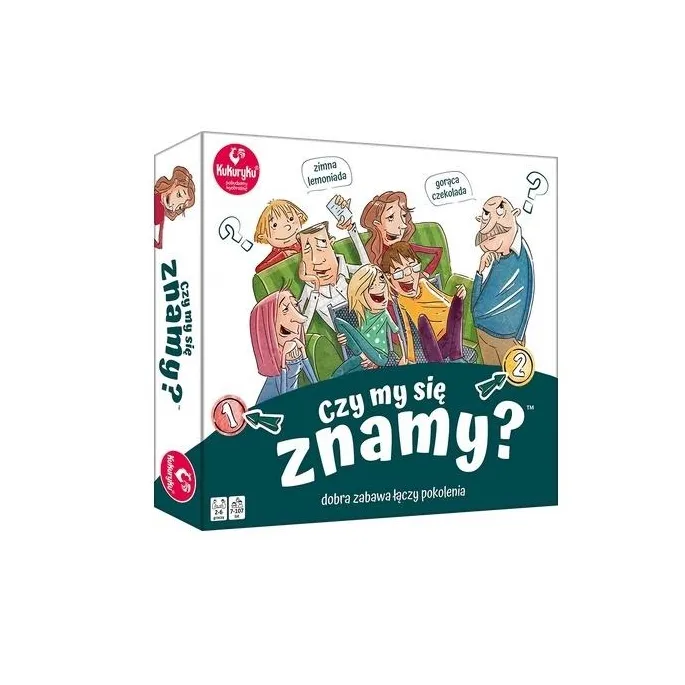 elementy gry Czy my się znamy? z kartami i planszą widocznymi na stole