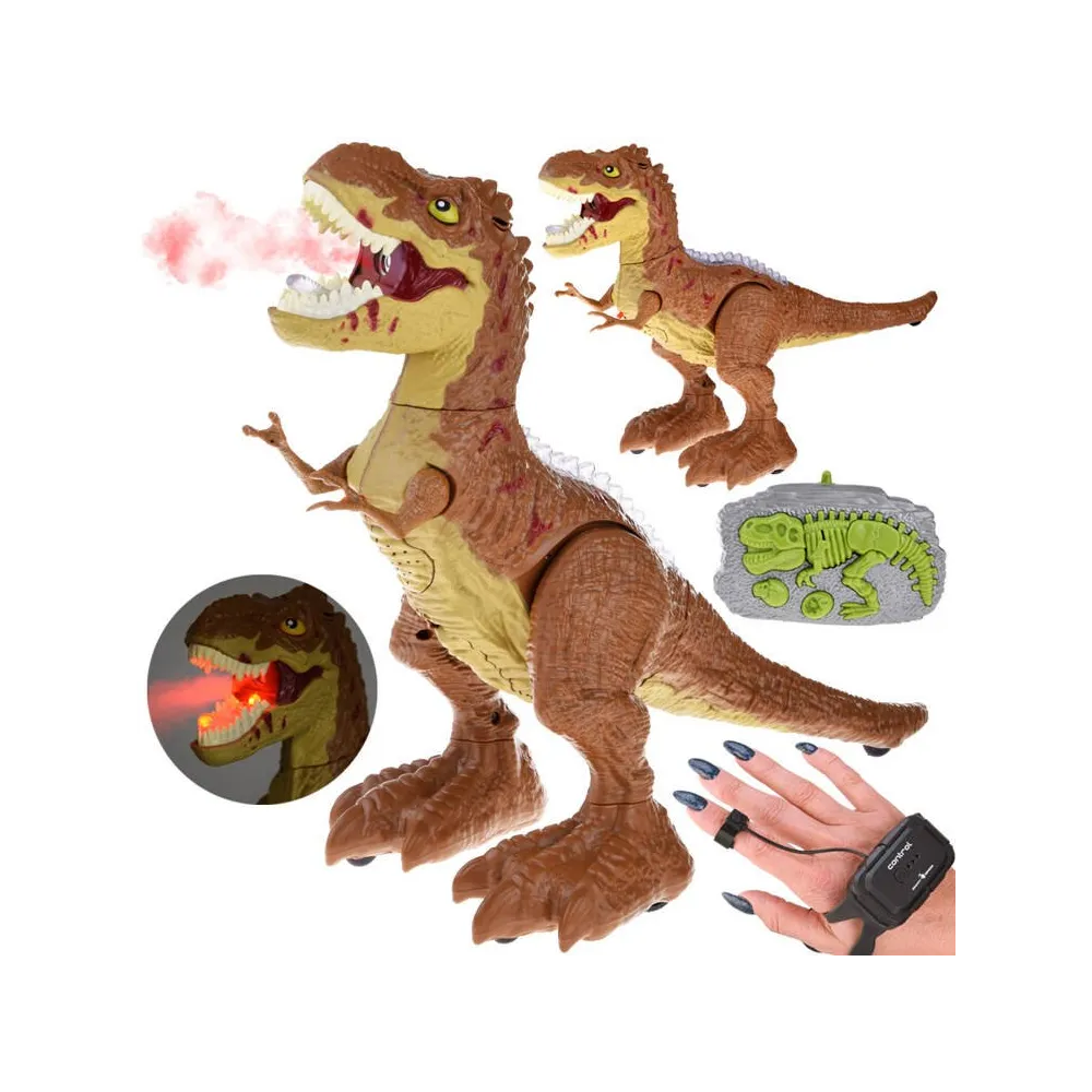 zdalnie sterowany dinozaur t-rex z pilotem rc na białym tle