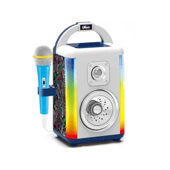 Mikrofon dołączony do zestawu leżący przy głośniku muzycznym