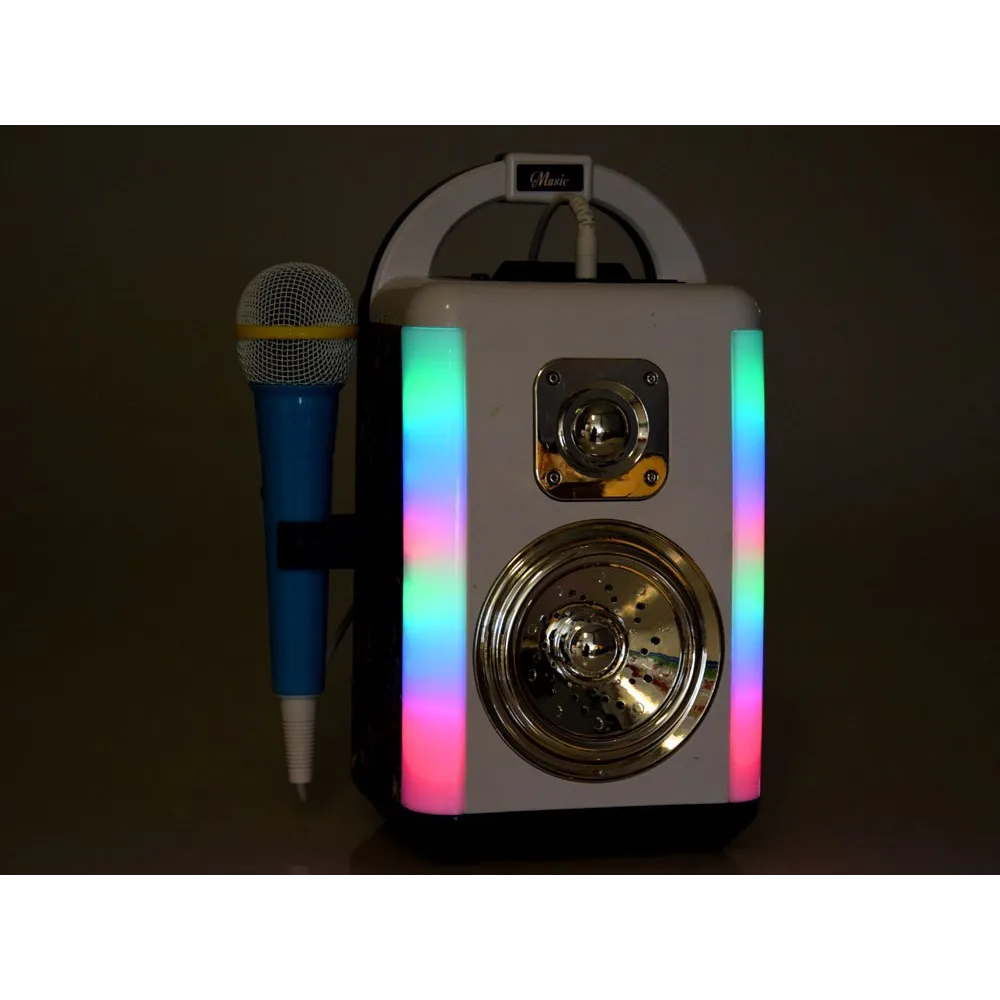 Przenośny głośnik z wygodnym uchwytem i mikrofonem na kablu