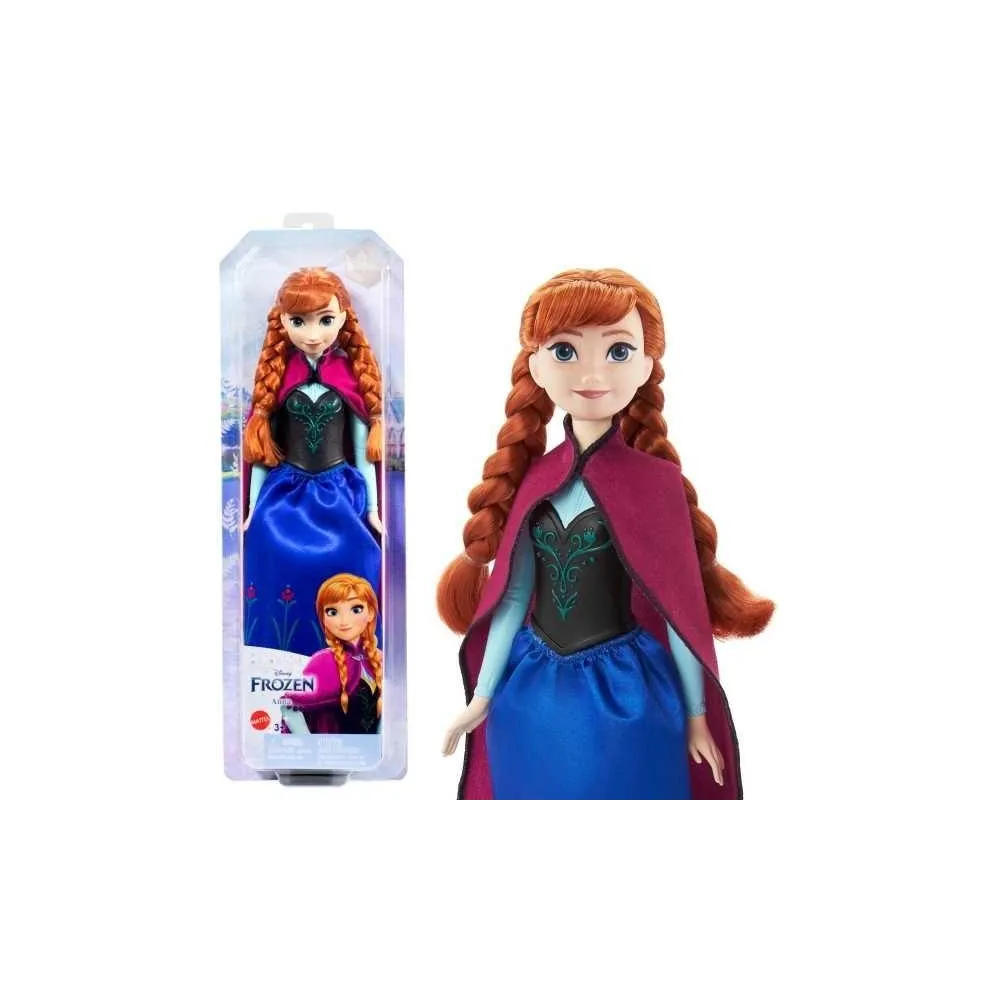 Lalka Anna z Krainy Lodu w pelerynce i bucikach na tle białym