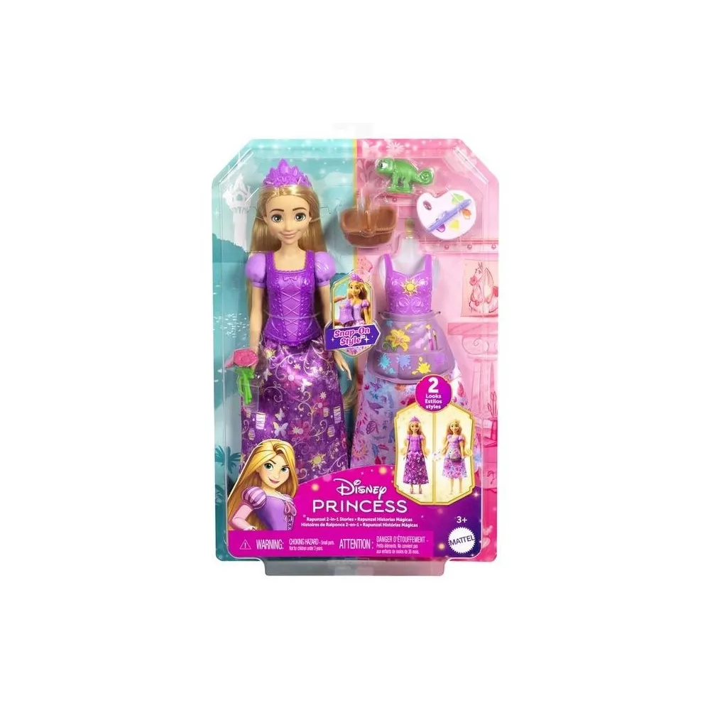 Zbliżenie na ruchomą laleczkę Roszpunki z wymiennymi elementami garderoby